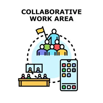 Collaborative work area concept with diverse teams engaging Stock Illustration