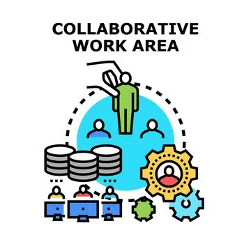 Collaborative work area concept with team working together Stock Illustration