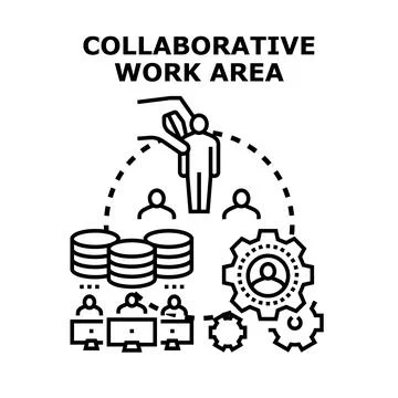 Collaborative work area concept with team working together Stock Illustration