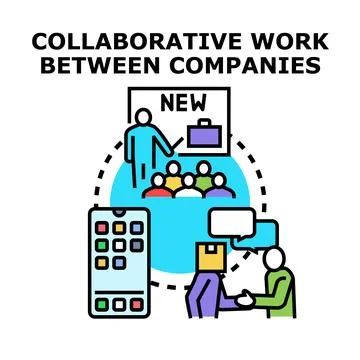 Collaborative work between companies fostering partnership and digital comm.. Stock Illustration