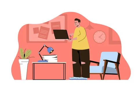 Collaborative work concept. Employee works with colleagues by contacting online Stock Illustration