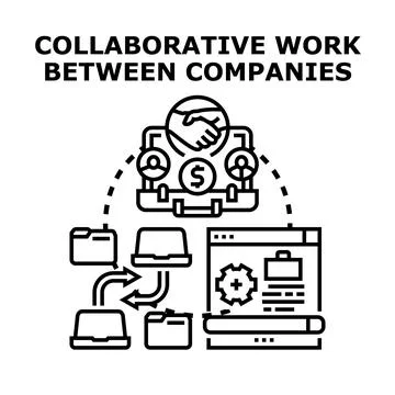 Collaborative work connecting companies for business success Stock Illustration