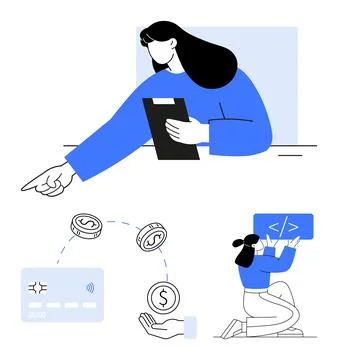 Collaborative Work, Financial Transactions, and Coding Activity in Modern B.. 스톡 일러스트