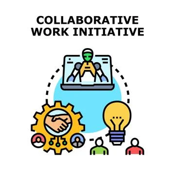 Collaborative work initiative combining team, ideas, and automation Stock Illustration