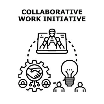 Collaborative work initiative combining team, ideas, and automation Stock Illustration