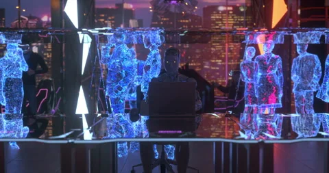 Collaborative Work in the Metaverse: AI-Powered Digital Entities Engaged in.. Stock Footage 277717813