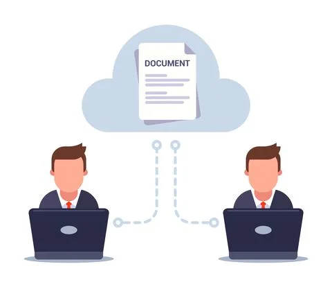 Collaborative work with an online document. work remotely from the office. Illustrazione stock
