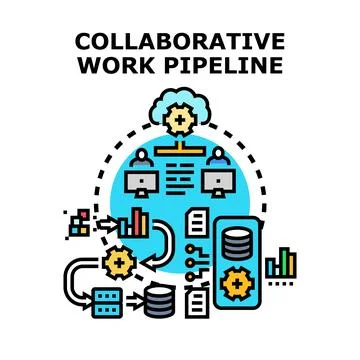 Collaborative work pipeline process creating project workflow Illustration