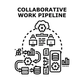 Collaborative work pipeline process creating project workflow 库存插图