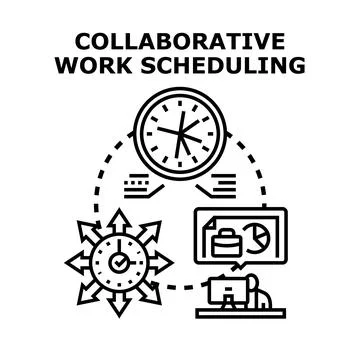 Collaborative work scheduling organizing project tasks together Stock Illustration