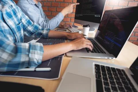 Collaborative work Software engineers website developer technologies or progr 写真素材