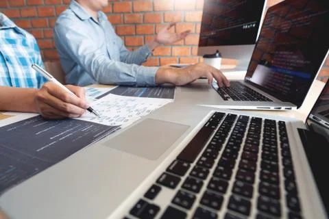 Collaborative work Software engineers website developer technologies or progr 写真素材