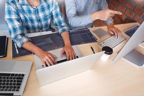 Collaborative work Software engineers website developer technologies or progr Stock Photos
