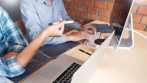 Collaborative work Software engineers website developer technologies or progr Stock Photos