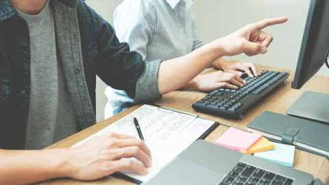 Collaborative work Software engineers website developer technologies or progr 스톡 사진