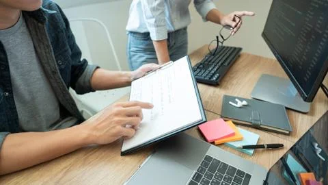 Collaborative work Software engineers website developer technologies or progr Stockfoto's