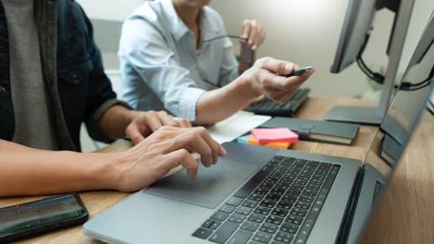 Collaborative work Software engineers website developer technologies or progr 스톡 사진