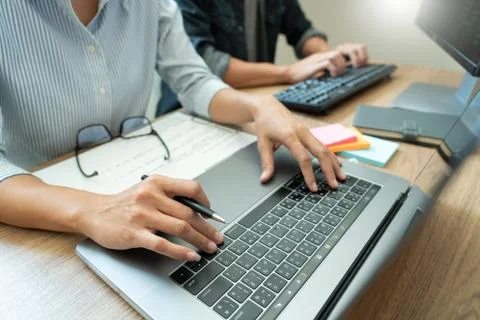 Collaborative work Software engineers website developer technologies or progr 스톡 사진