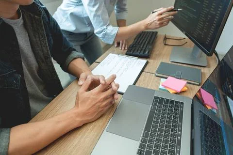 Collaborative work Software engineers website developer technologies or pr... 库存照片