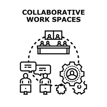 Collaborative work spaces team discussing business concept Stock Illustration