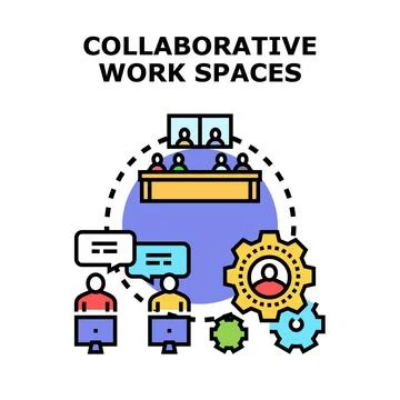 Collaborative work spaces team discussing business concept Stock Illustration