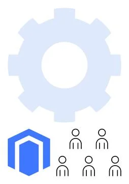 Collaborative Workforce and Technology Integration Symbol With a Gear Cog a.. Stock Illustration