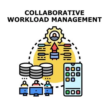 Collaborative workload management process achieving team productivity Stock Illustration