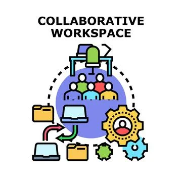 Collaborative workspace concept for business teamwork and data sharing Stock Illustration