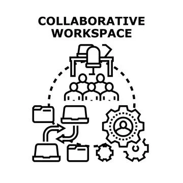 Collaborative workspace concept for business teamwork and data sharing Stock Illustration