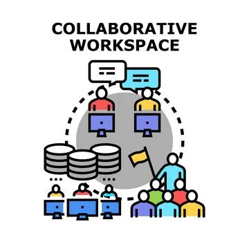 Collaborative workspace concept for remote team development Stock Illustration