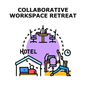 Collaborative workspace retreat concept vector outline Stock Illustration