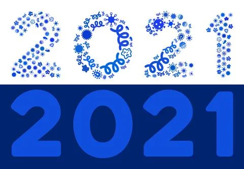 Collage 2021 Digits Text Icon of Flu Microbes Stock Illustration