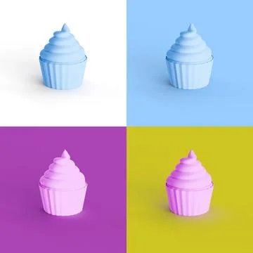 Collage of 3D rendered cupcakes in four different vibrant colors Stock-Illustration