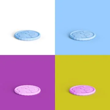 Collage of 3D rendered pepperoni pizzas in four different vibrant colors Stock-Illustration
