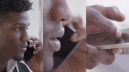 Collage Of African American Man With Smartphone. Stock Footage