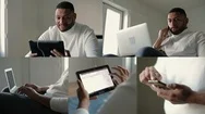 Collage Of Afro-American Man Talking On Phone, Having Video Chat Stock Footage