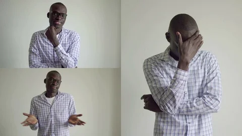Collage of Afro-american man touching forehead, thinking Stock-Footage 110500586