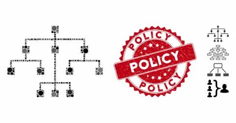 Collage Algorithmic Tree Icon with Grunge Policy Stamp Stock Illustration