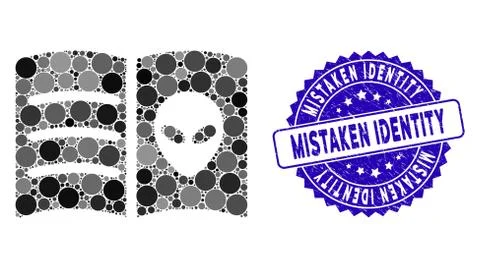 Collage Alien Face Book Icon with Scratched Mistaken Identity Seal Stock Illustration