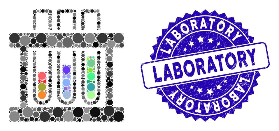 Collage Analysis Test-Tubes Icon with Scratched Laboratory Stamp Stock Illustration