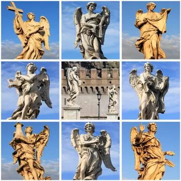 Collage of Angel statues Stock Photos