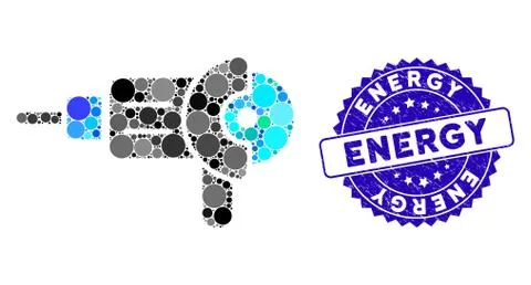Collage Angle Grinder Icon with Textured Energy Seal Stock Illustration