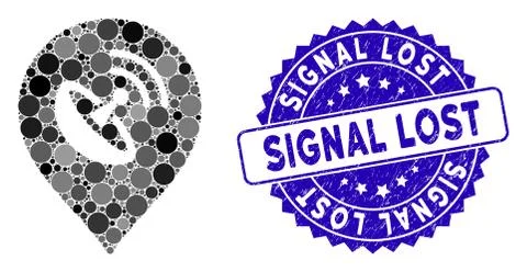 Collage Antenna Map Marker Icon with Distress Signal Lost Stamp Stock Illustration