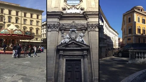 Collage, Area, ancient building, summer, tourist place. Rome, Italy Vídeos de archivo 80117675
