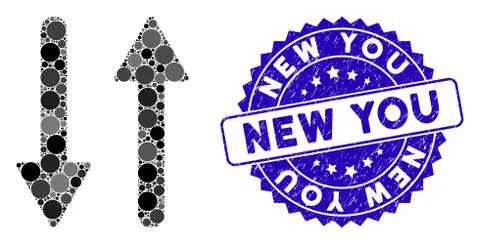 Collage Arrows Exchange Vertical Icon with Grunge New You Seal Stock Illustration