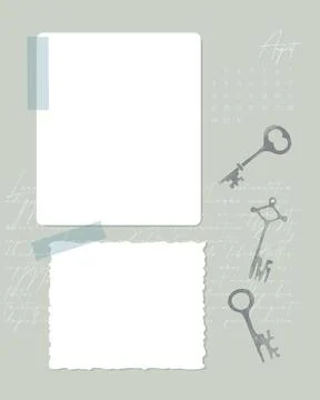 Collage August 2022 calendar to do list reminder notes planner, key, old paper Stockillustratie