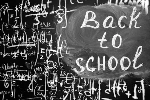 Collage of Back to school background with title Back to school and math formulas Stock Photos
