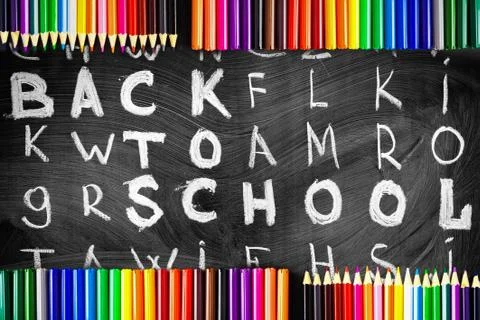 Collage of Back to school background with title Back to school written by white Stock Photos