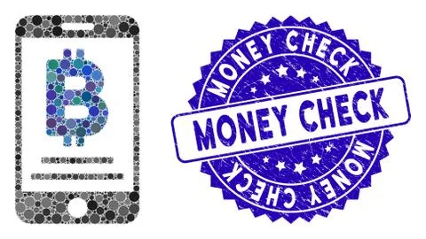 Collage Baht Mobile Payment Icon with Distress Money Check Stamp Illustrazione stock