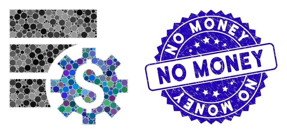Collage Bank Database Options Icon with Grunge No Money Seal イラスト素材